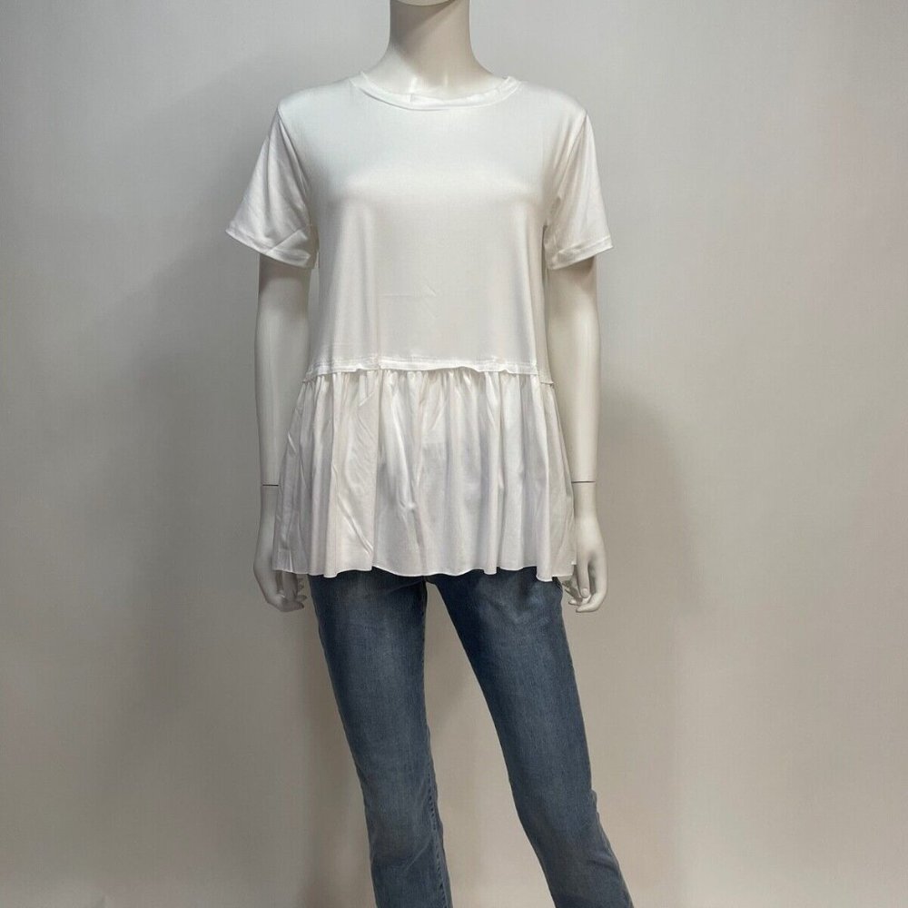 Entro Tier Detail Short Sleeve Off White Round Top